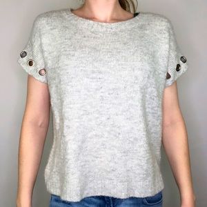 Forever 21 Light Gray Short Sleeve Crew Neck Sweater with Grommet Detail